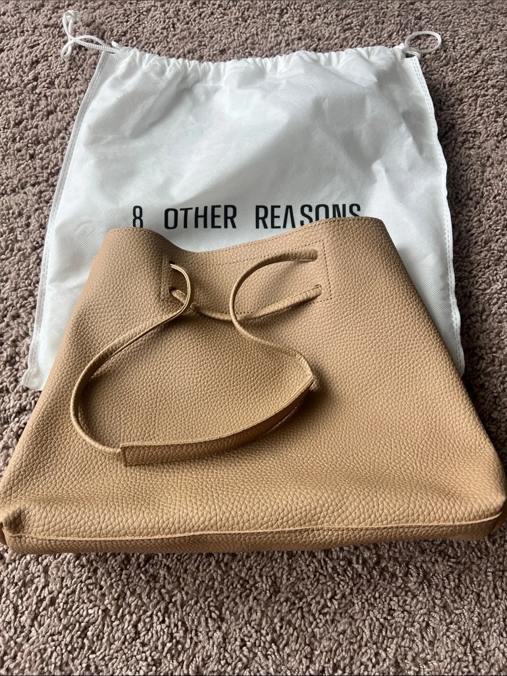 8 Other Reasons Tan Pebbled Vegan Leather Tote New with Dust Bag, minimalist